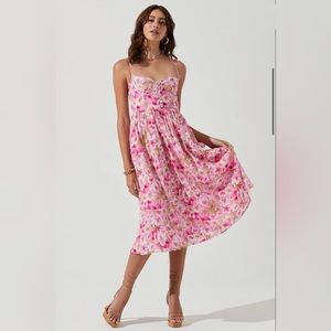 ASTR The Label Ferreira Floral Bustier Midi Dress Sz L NWT